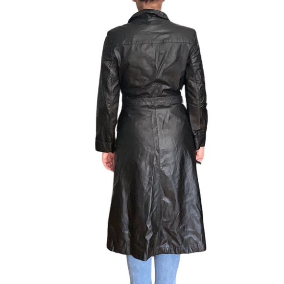 Sears Black Vintage Long Leather Coat Small - Picture 4 of 15